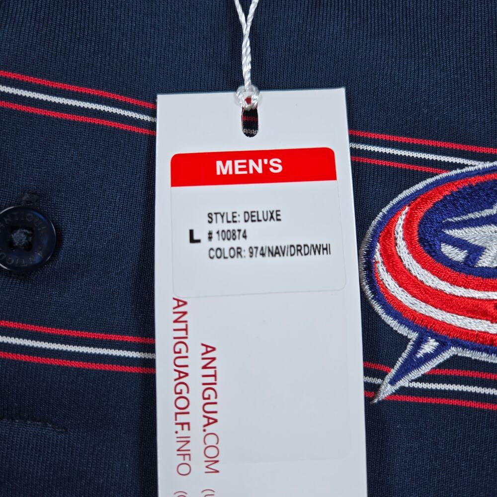 NWT Antigua NHL Columbus Blue Jackets Short Sleeve Striped Polo Men's Size Large - Picture 4 of 8